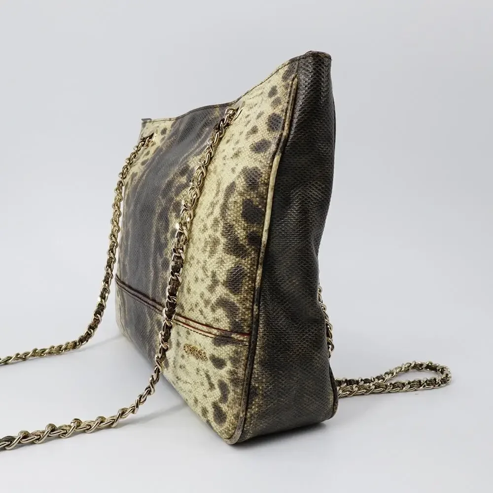 Tre Vero Karung Chain Shoulder Bag‎ Womens Brown Animal Print 80s Retro